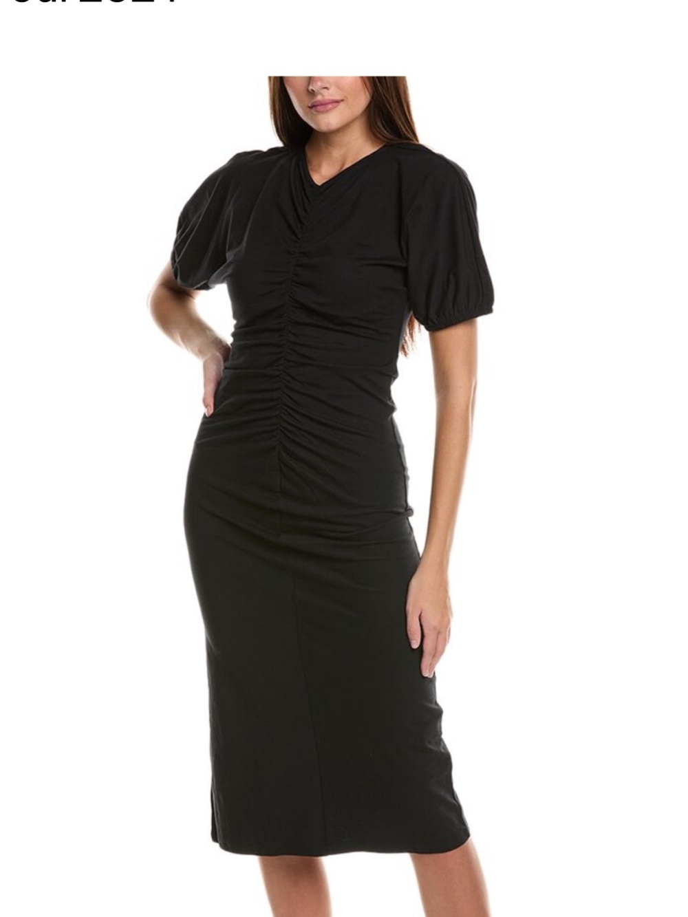 Anthropologie Grey state Black Ruched Midi Dress with Puff Sleeves